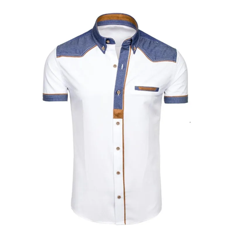 Men's plus size slim fit short sleeve British style cotton blended formal shirt in black light blue white