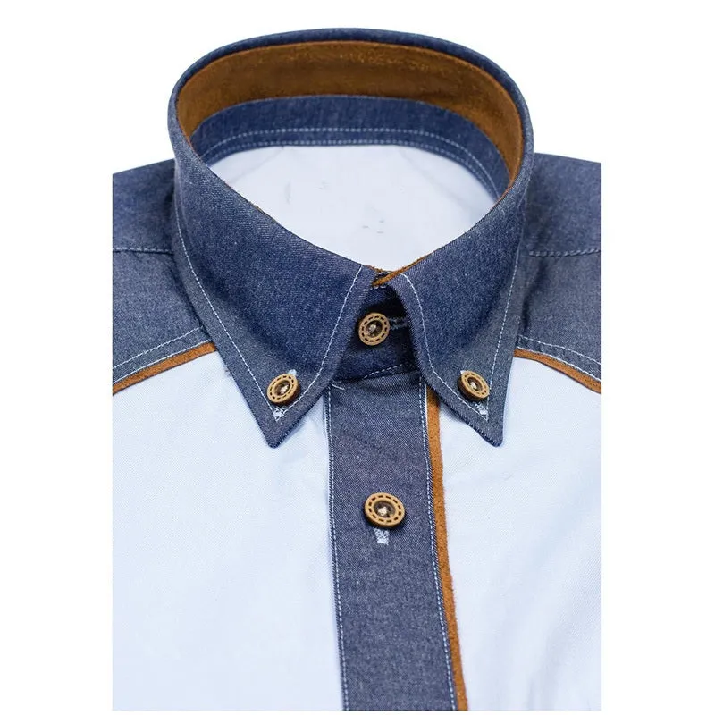 Men's plus size slim fit short sleeve British style cotton blended formal shirt in black light blue white