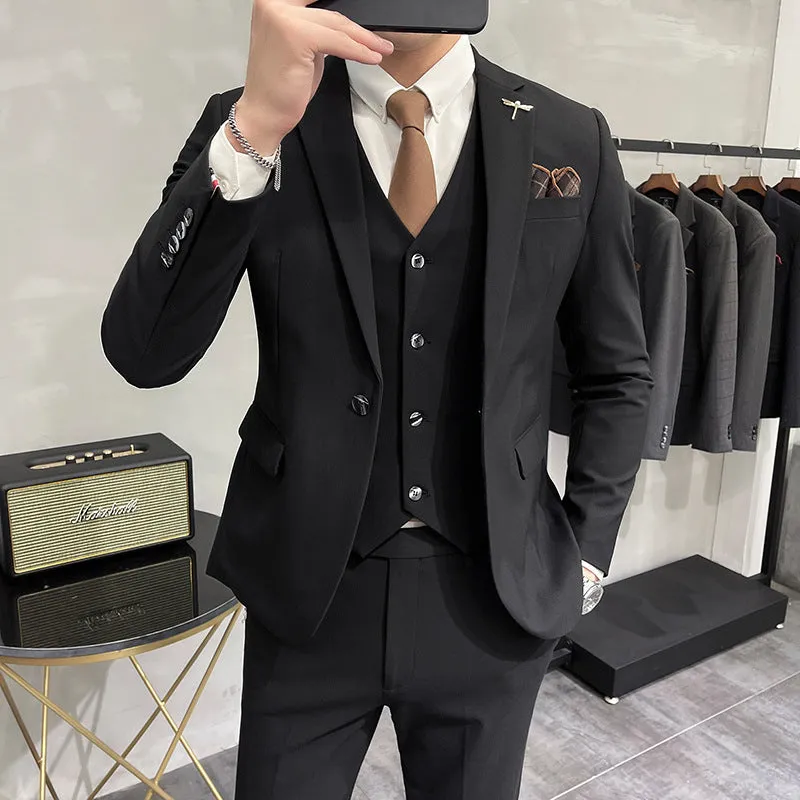 Men's 3-piece suit set in light business style, jacket, trousers and vest, available in multiple colours and extended sizes S to 7XL