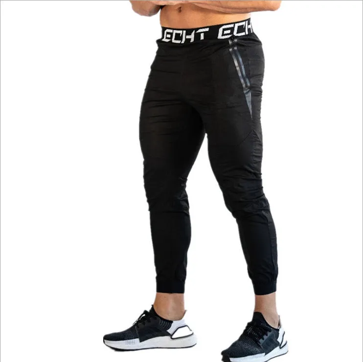 Men's cotton fitness sweatpants in black, grey, and navy blue for running and gym
