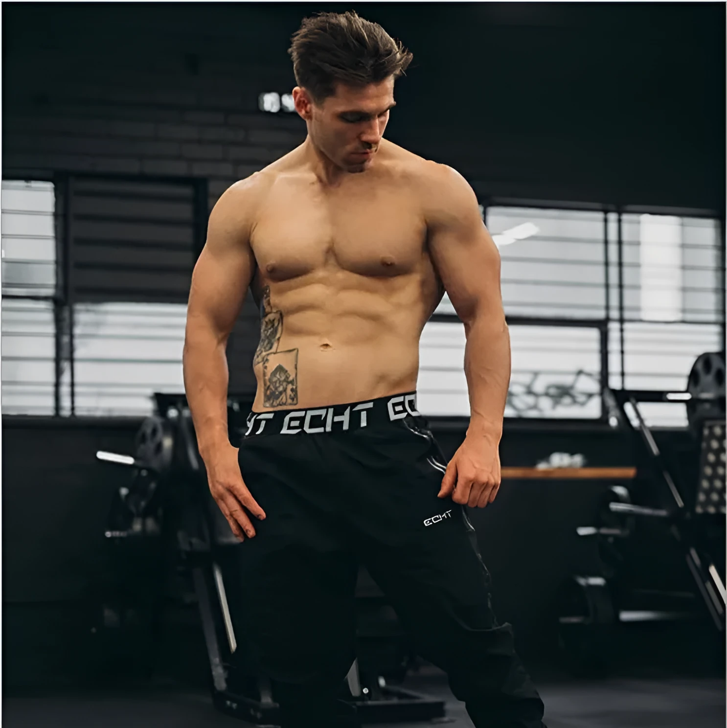 Men's cotton fitness sweatpants in black, grey, and navy blue for running and gym