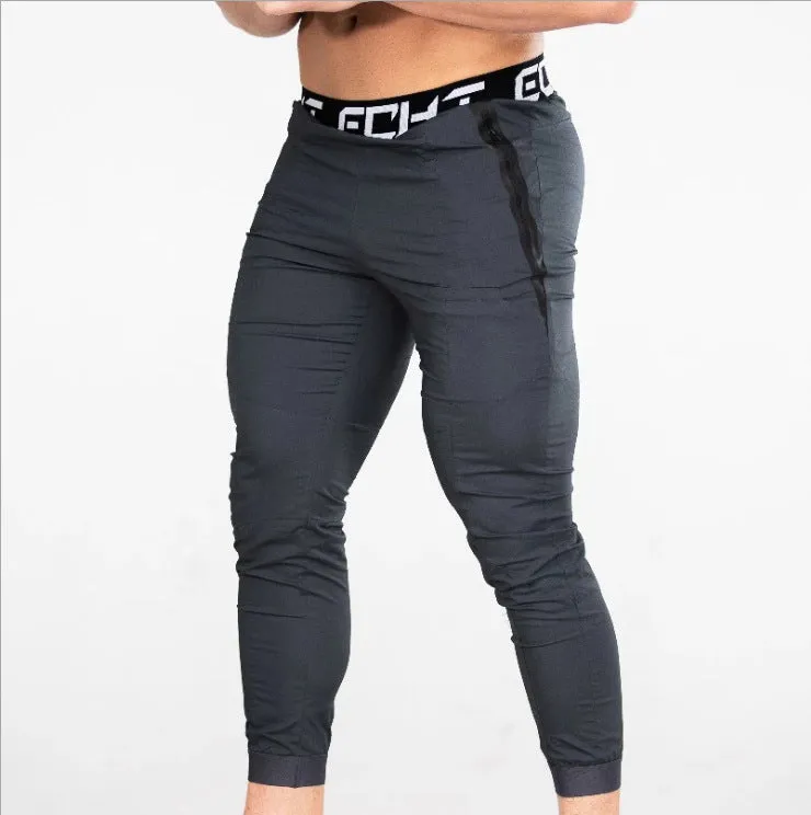 Men's cotton fitness sweatpants in black, grey, and navy blue for running and gym