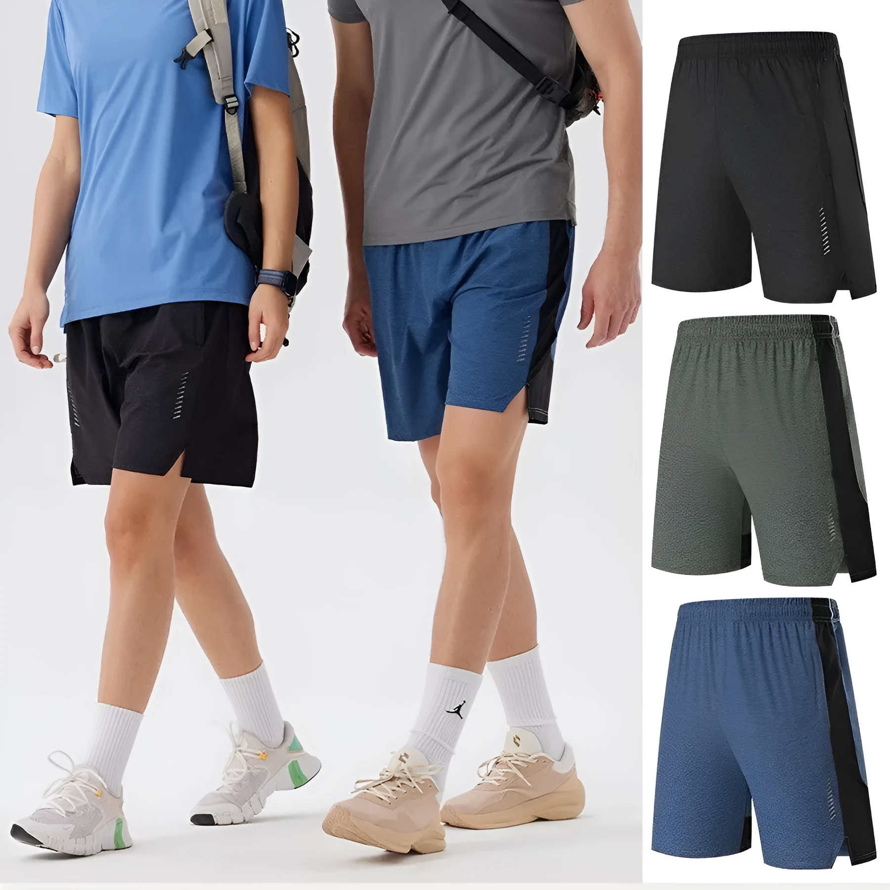 Men's forest green spandex casual shorts with a mid waist and five-point construction.