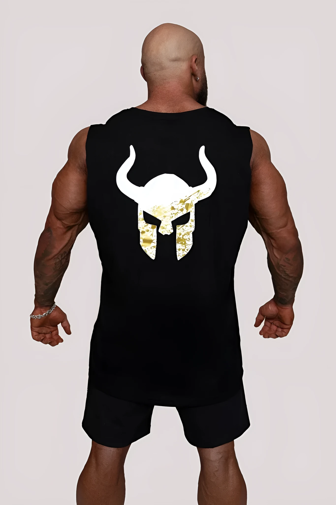 Men's sleeveless muscle fitness vest in black, loose round neck, no hood, Asian sizing M to XXXL