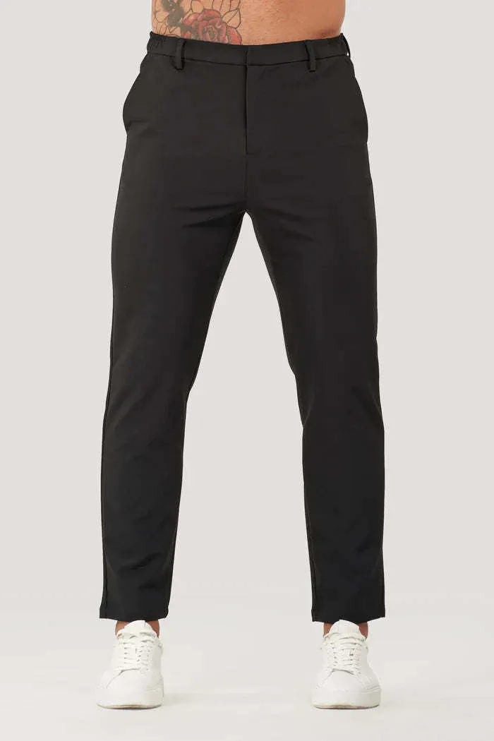 Men's solid colour casual suit trousers in grey, mid waist straight leg with button fly