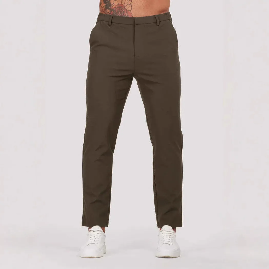 Men's solid colour casual suit trousers in grey, mid waist straight leg with button fly