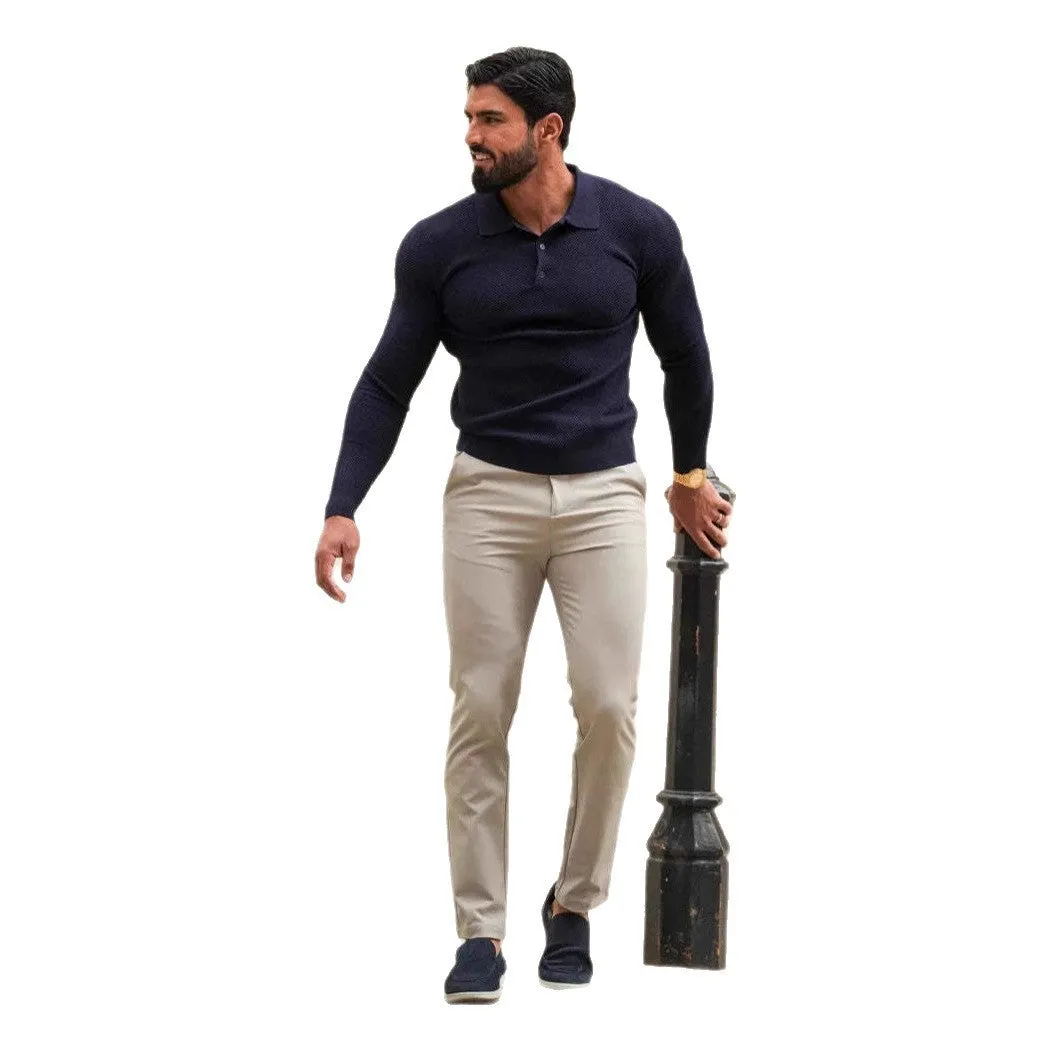 Men's solid colour casual suit trousers in grey, mid waist straight leg with button fly