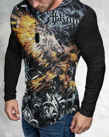 Men's 3D print graphic crew neck T-shirt in slim fit, polyester, cartoon pattern, size S to 6XL