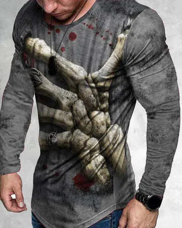 Men's 3D print graphic crew neck T-shirt in slim fit, polyester, cartoon pattern, size S to 6XL
