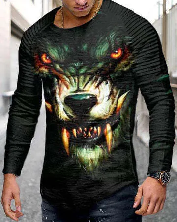 Men's 3D print graphic crew neck T-shirt in slim fit, polyester, cartoon pattern, size S to 6XL