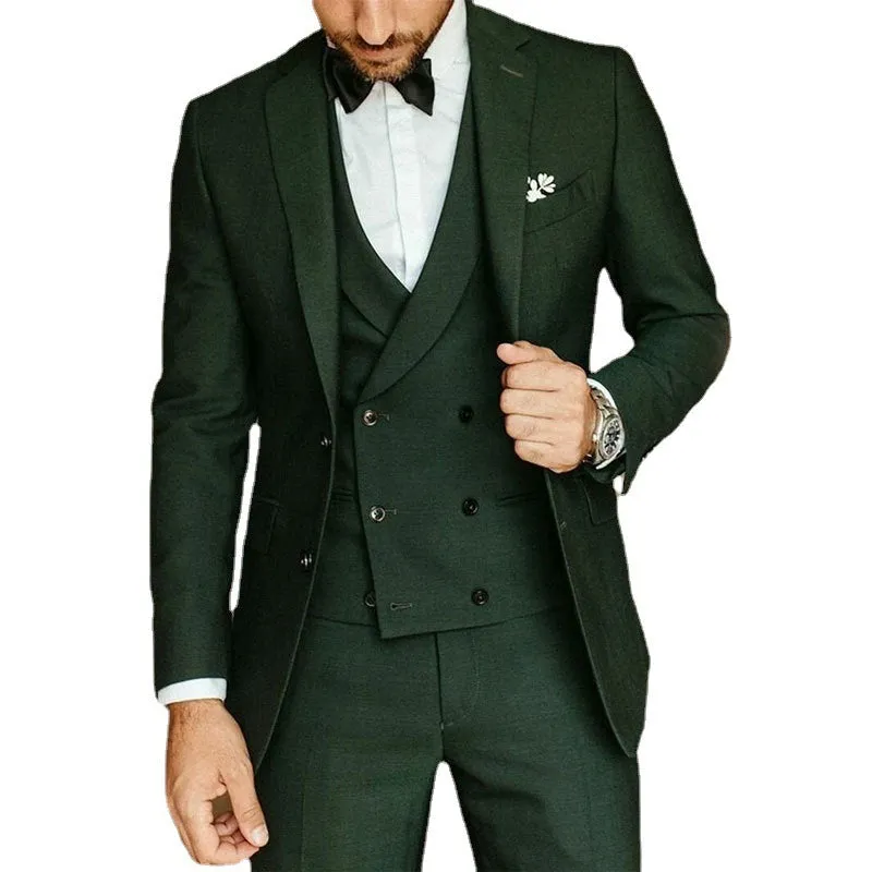 Men's swallowtail party suit set with slim jacket, trousers, and vest in cotton, available in multiple colours