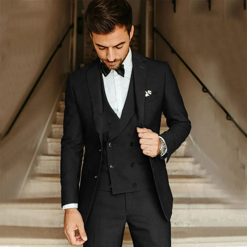 Men's swallowtail party suit set with slim jacket, trousers, and vest in cotton, available in multiple colours