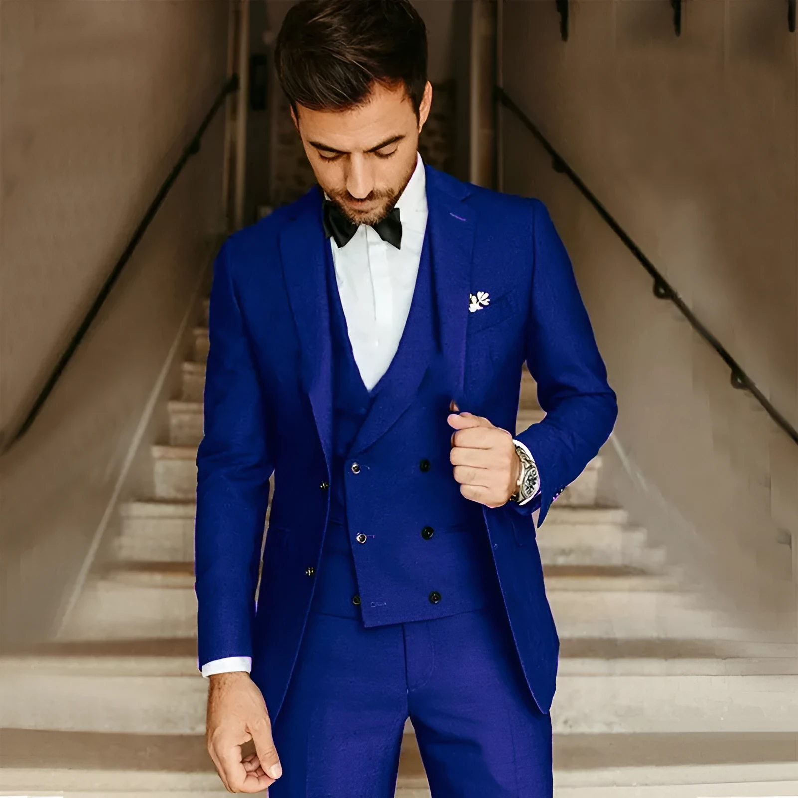 Men's swallowtail party suit set with slim jacket, trousers, and vest in cotton, available in multiple colours