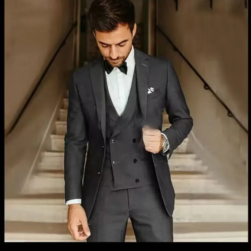 Men's swallowtail party suit set with slim jacket, trousers, and vest in cotton, available in multiple colours