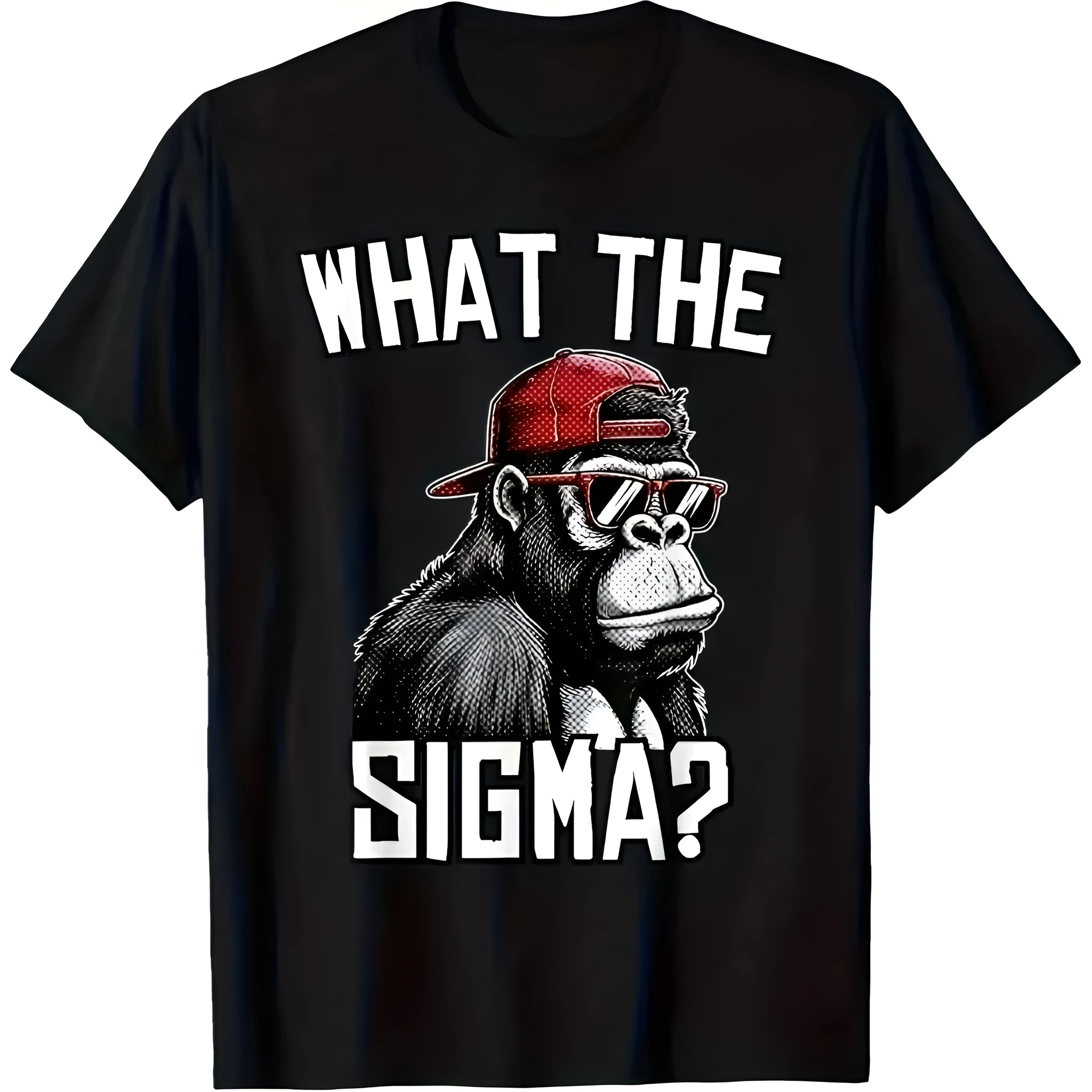 Black cartoon printed short sleeve cotton T-shirt on plain background