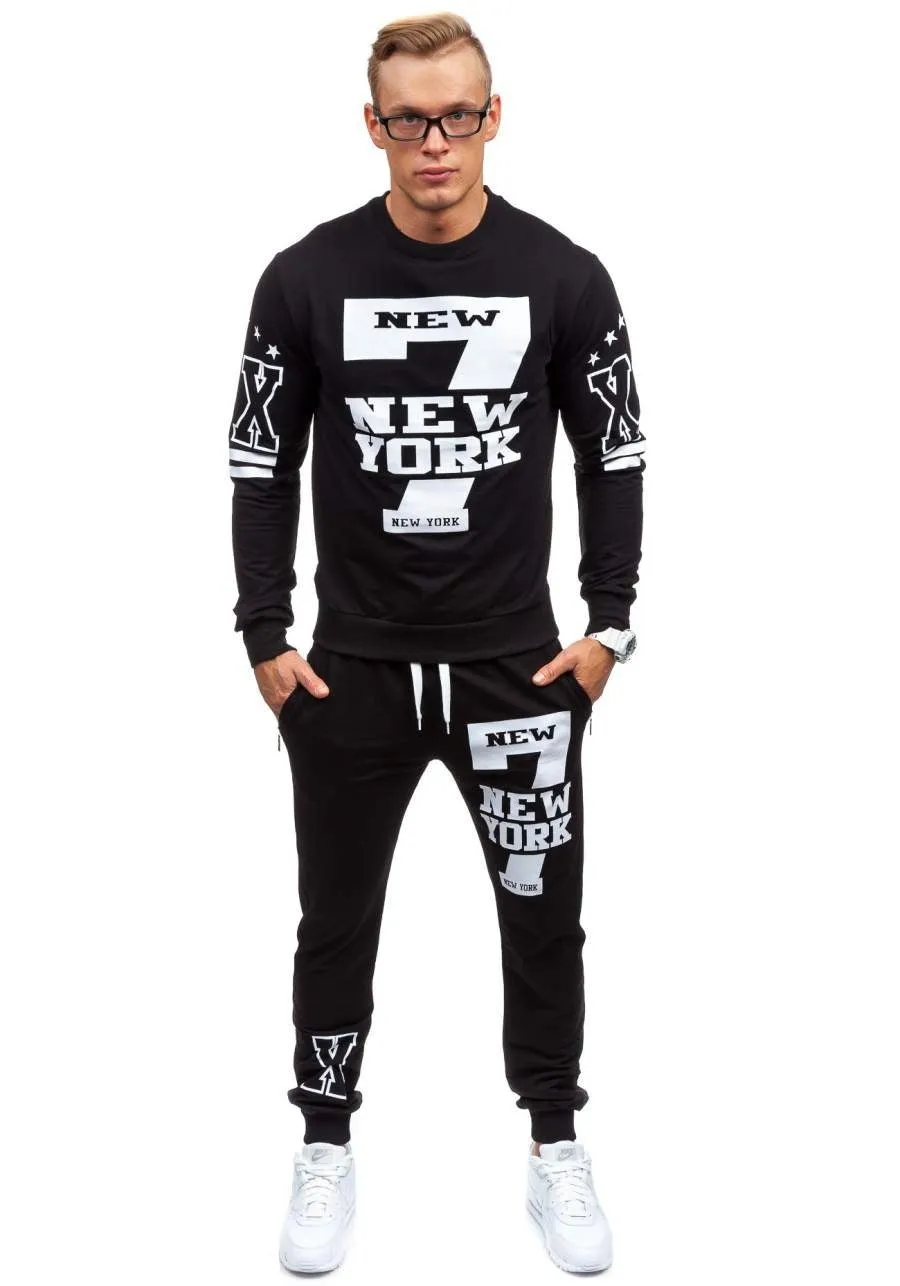 Men's cotton knitted tracksuit set in grey with long sleeve top and sweatpants