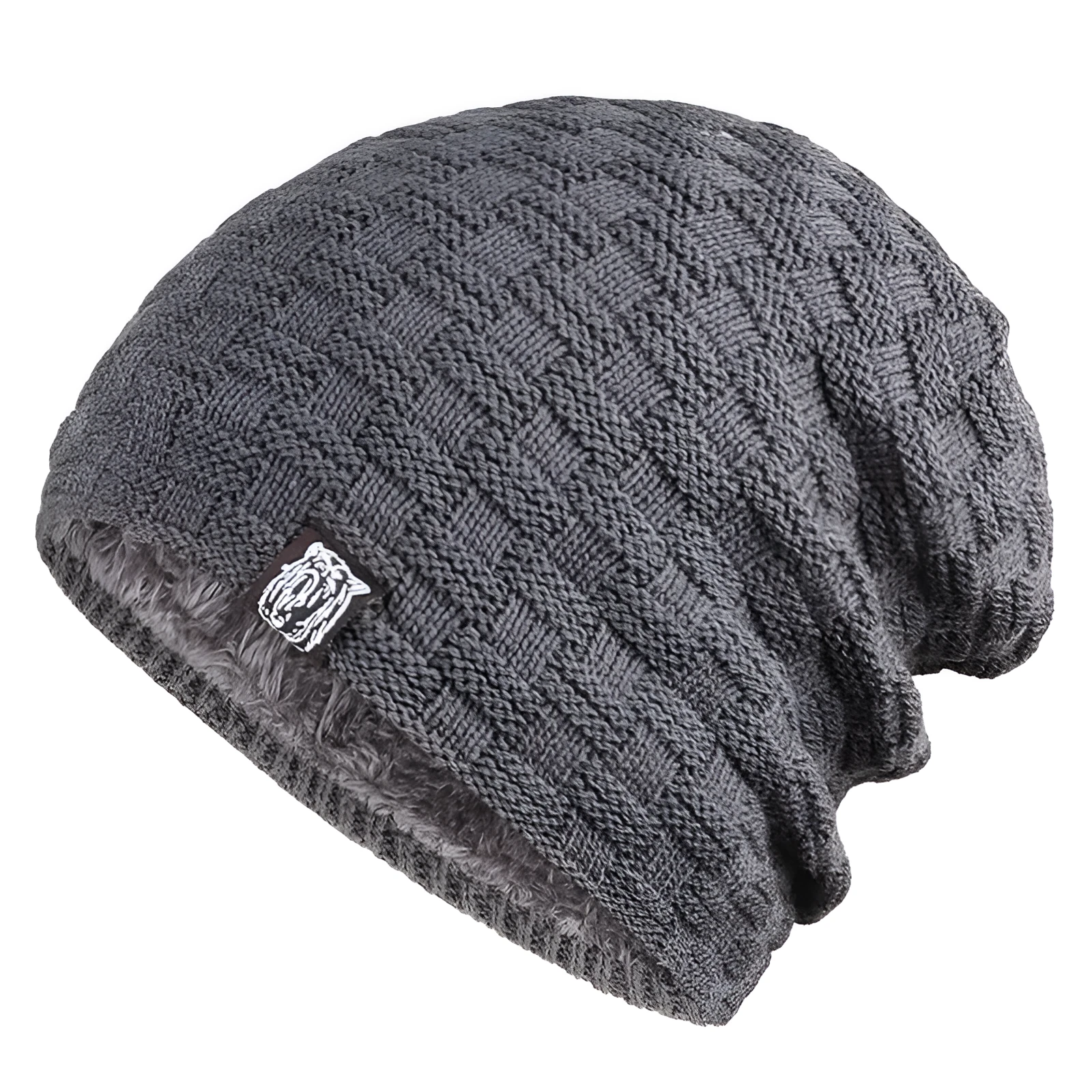 Tiger Label fleece warm men's unisex knitted cotton beanie in khaki colour