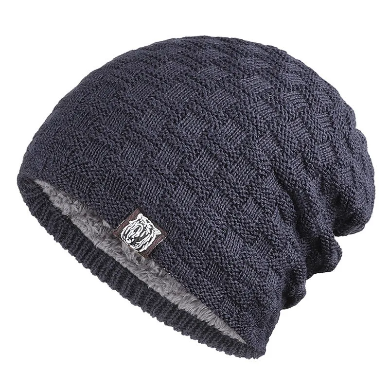 Tiger Label fleece warm men's unisex knitted cotton beanie in khaki colour