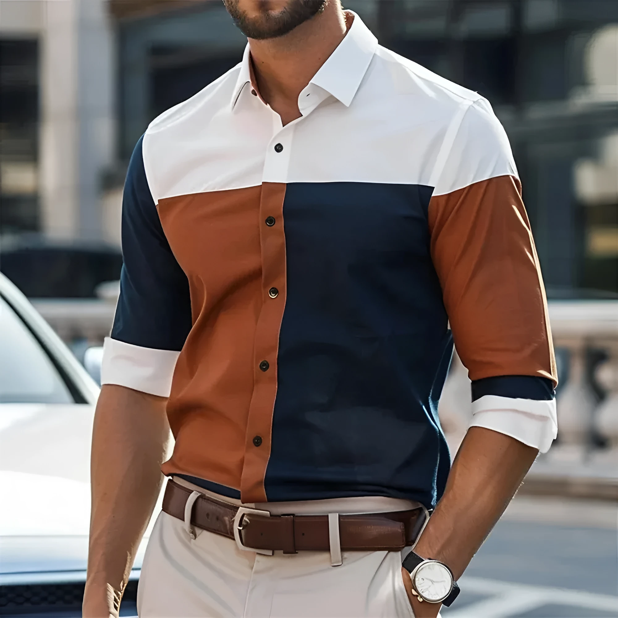 Men's single breasted loose fit polyester shirt in multiple colours with button front, size XS to 4XL, Asian sizing