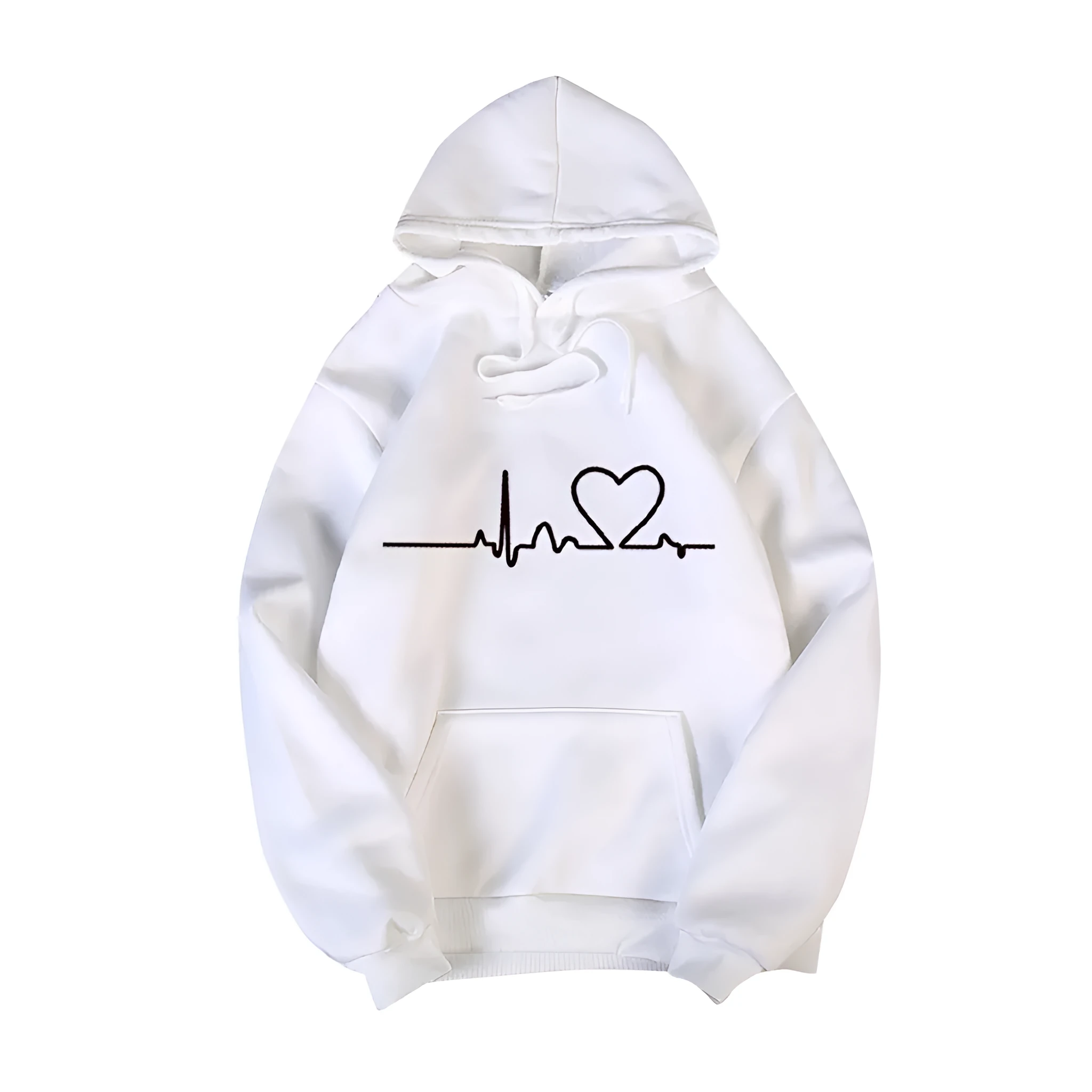 Simple print hooded couple's sweater in black, loose polyester long sleeve top