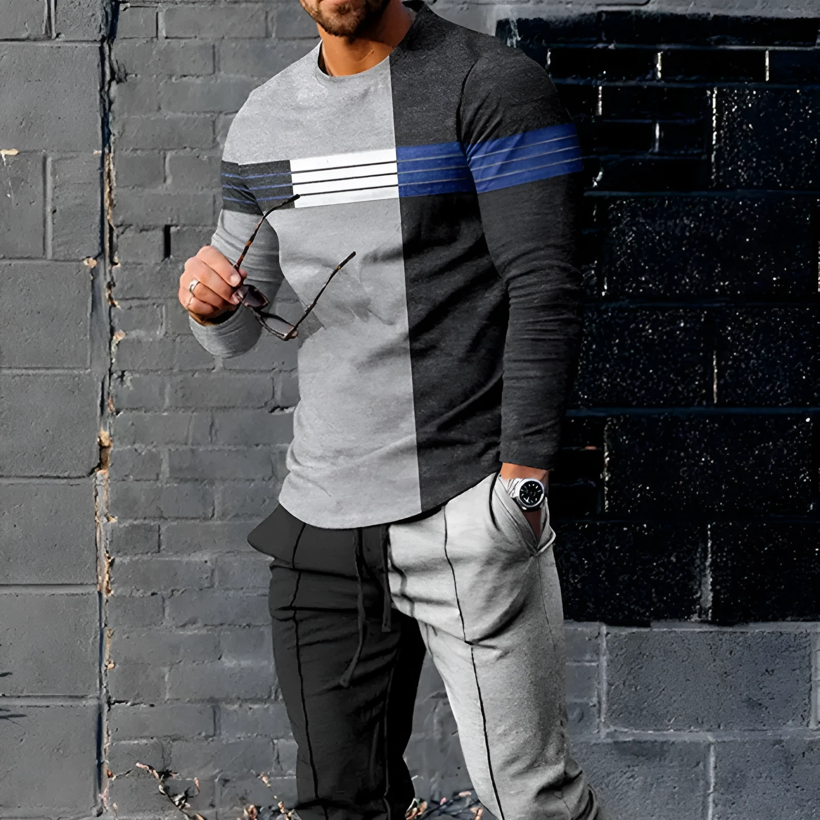 Men's casual sports suit in mesh fabric, long sleeve tracksuit, available in multiple colours and sizes M to 3XL