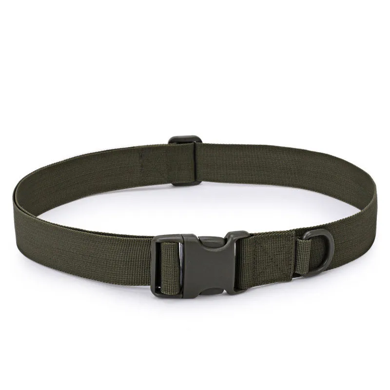 Canvas tactical belt 130x5 cm with plastic rectangular buckle in army green colour for outdoor casual wear