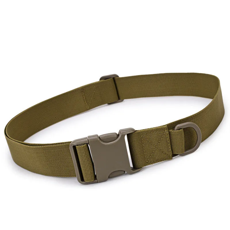 Canvas tactical belt 130x5 cm with plastic rectangular buckle in army green colour for outdoor casual wear