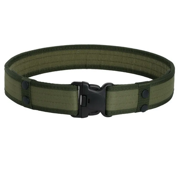Canvas tactical belt 130x5 cm with plastic rectangular buckle in army green colour for outdoor casual wear