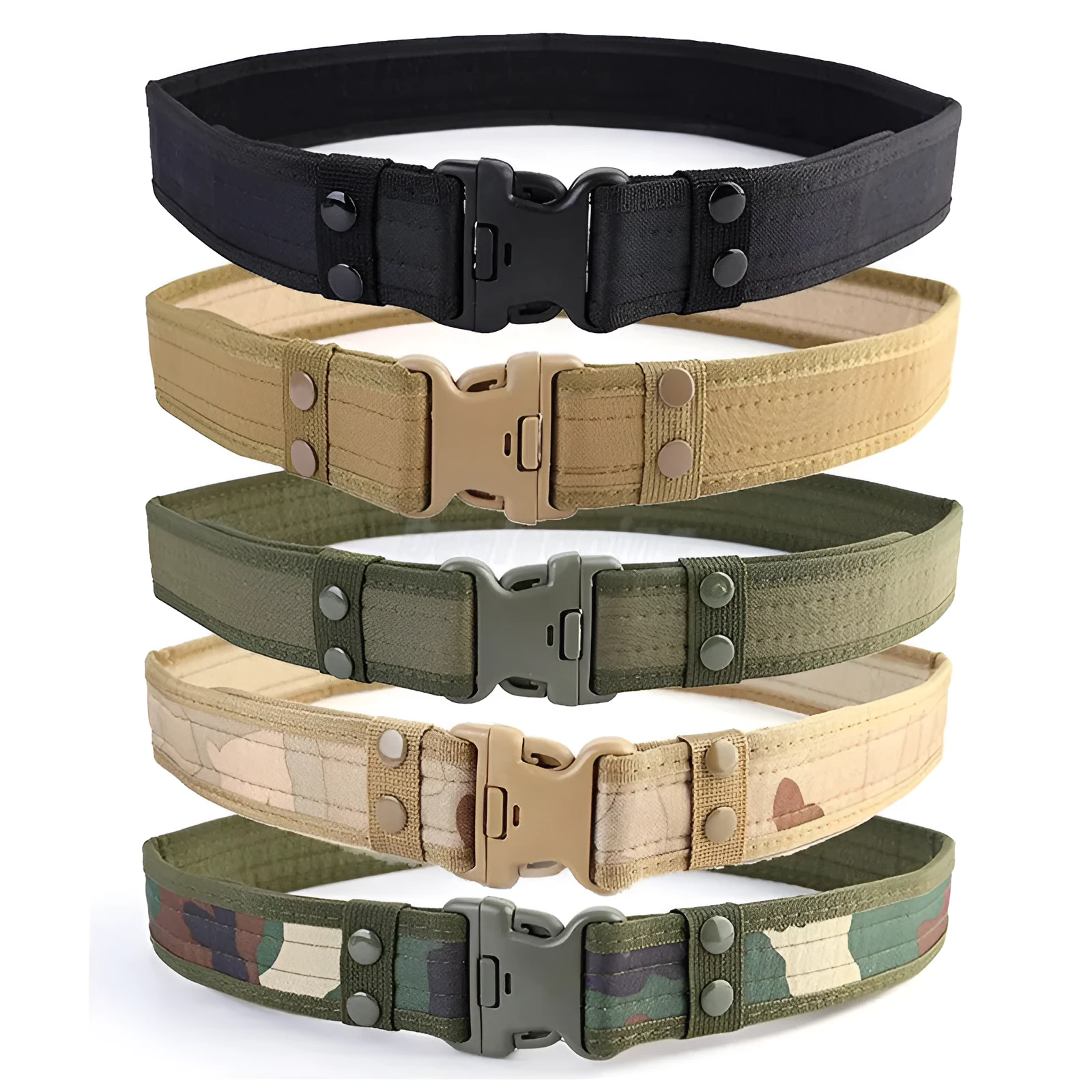 Canvas tactical belt 130x5 cm with plastic rectangular buckle in army green colour for outdoor casual wear