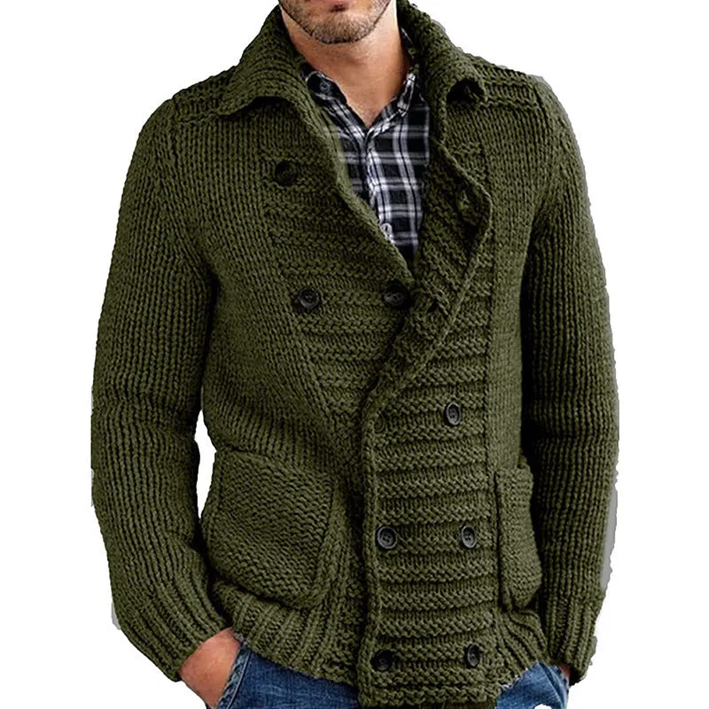 Men's cotton blended loose fit lapel cardigan jacket in solid colour, front view