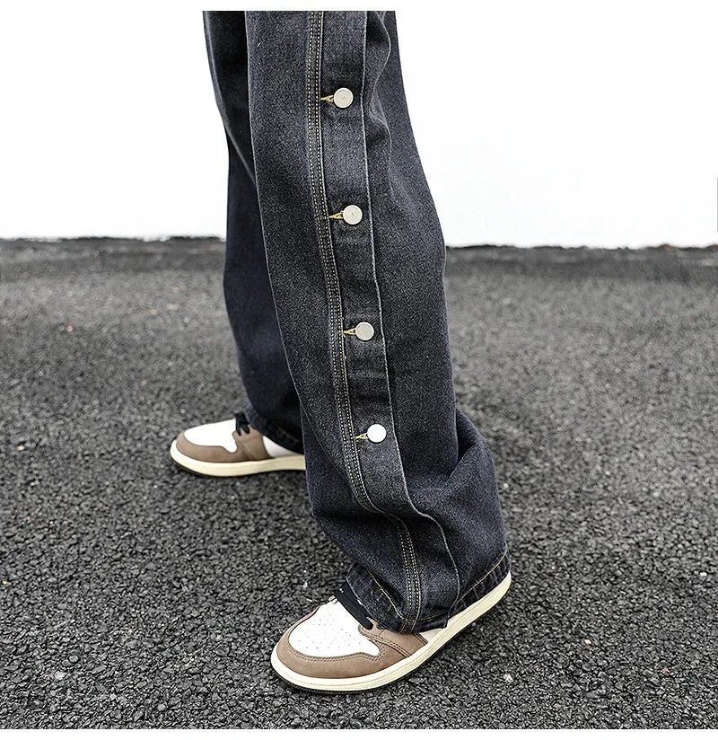 Women's straight loose jeans in black cotton with zip fly, mid-low waist, sizes M L XL