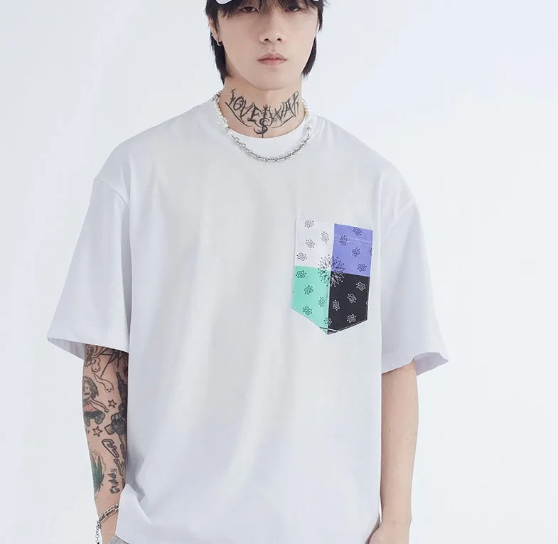Men's printed short sleeve t-shirt in loose cotton stripe, black pullover