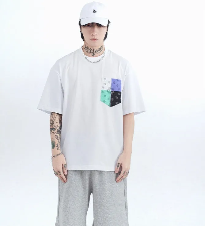 Men's printed short sleeve t-shirt in loose cotton stripe, black pullover