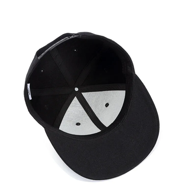 Black punk hip hop flat hat made from imitation felt with adjustable band, 12cm height, 18.5cm width
