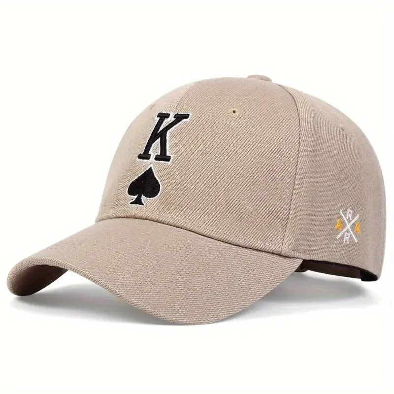 Embroidered Spade K sun hat in black with dome crown and adjustable sizing on a white background