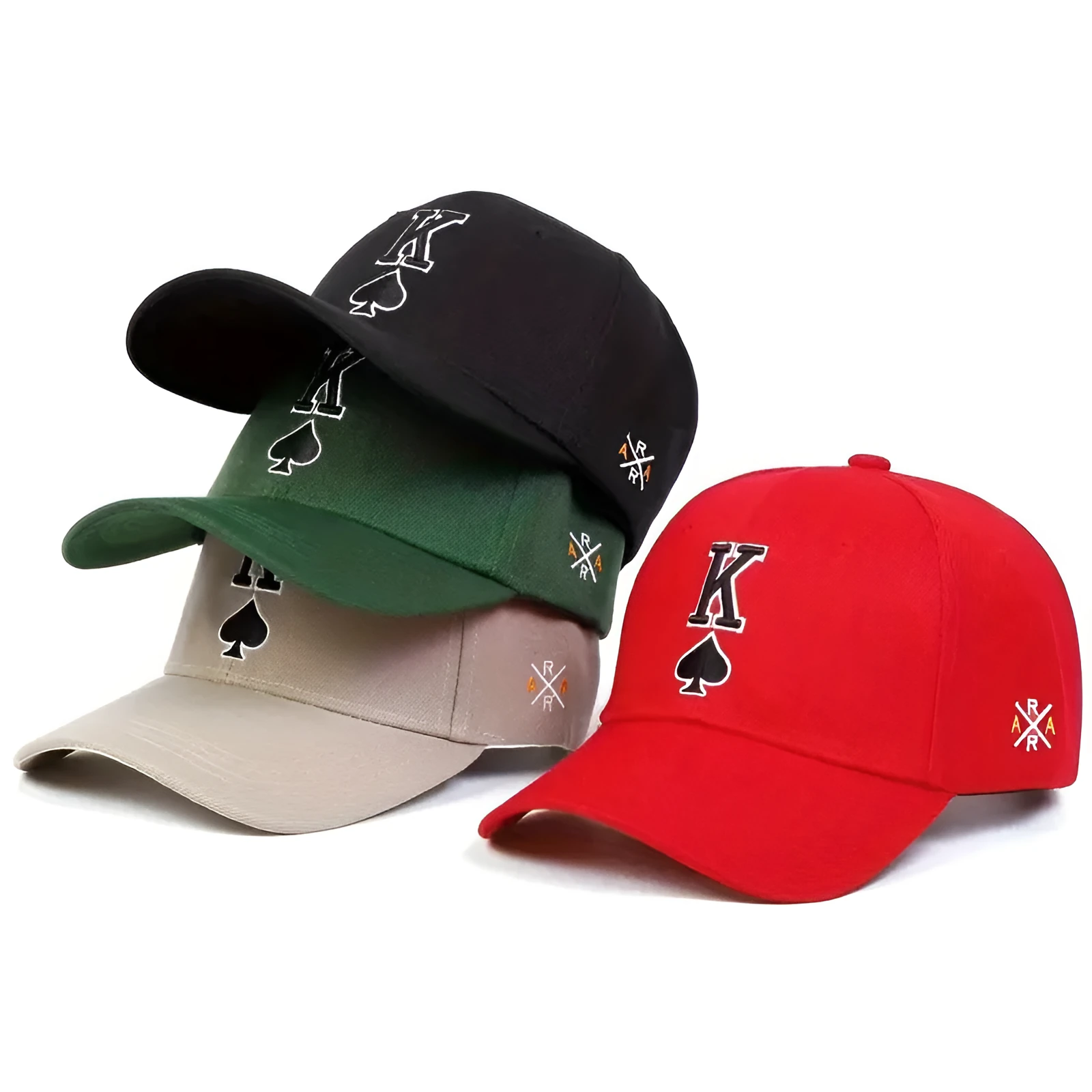 Embroidered Spade K sun hat in black with dome crown and adjustable sizing on a white background