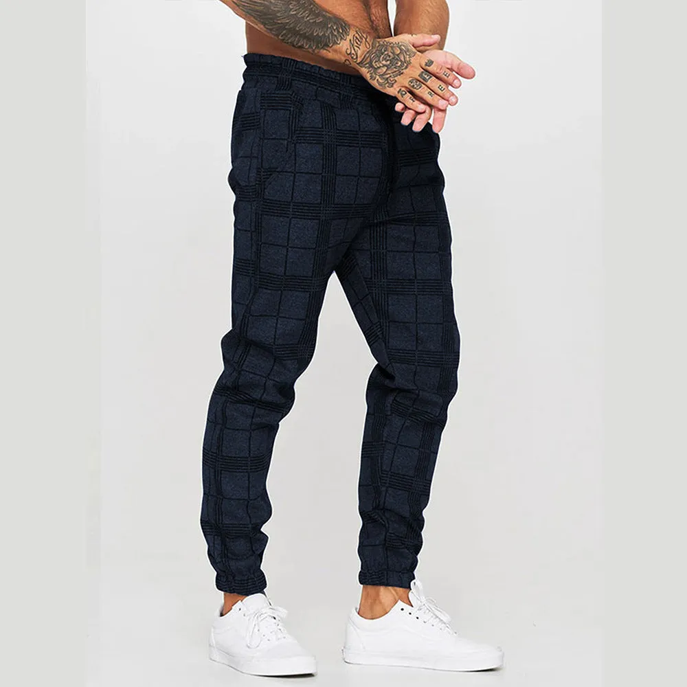 Cotton printed casual tapered trousers for men in black side view