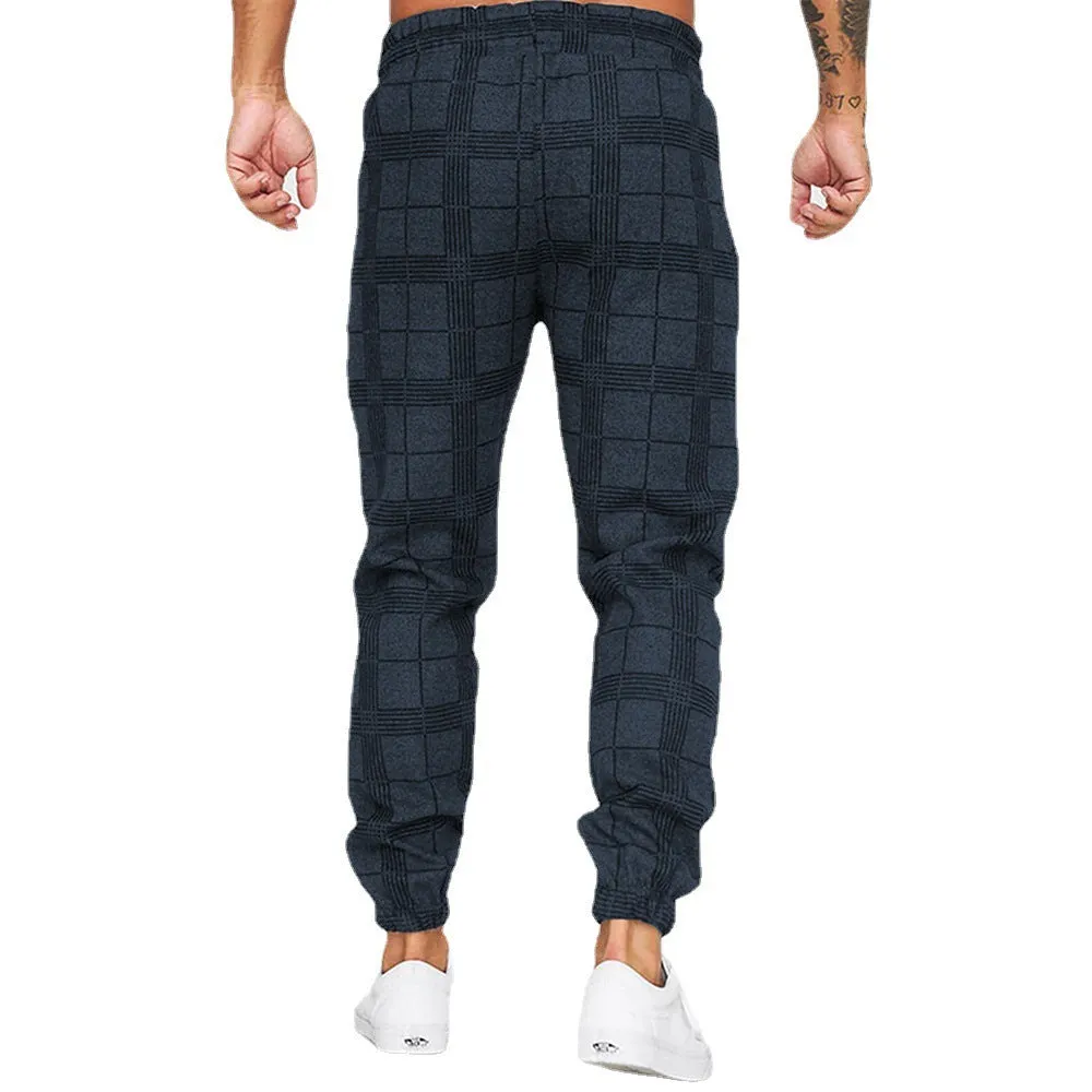 Cotton printed casual tapered trousers for men in black side view