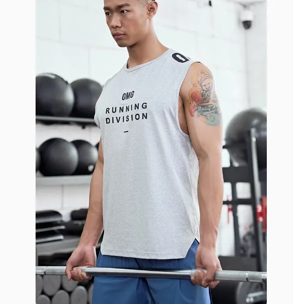 Man's loose fit black sports vest with mesh ice silk fabric for summer workouts