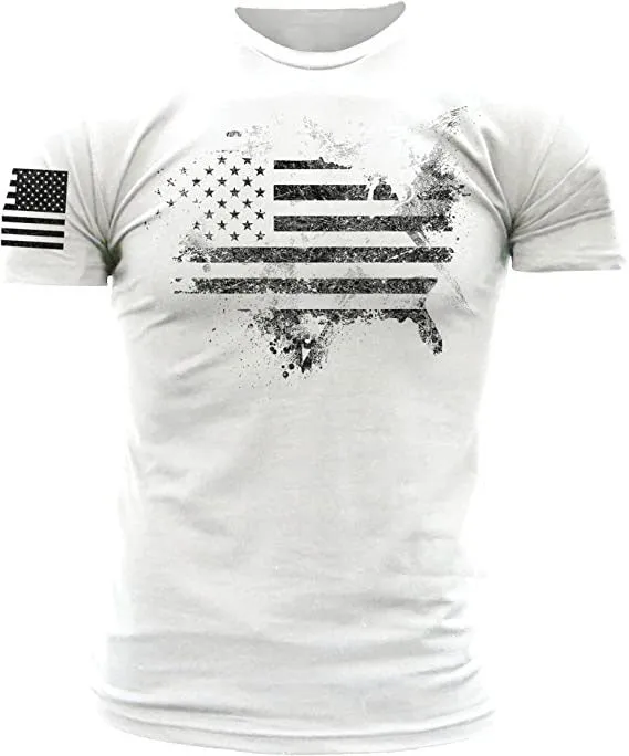 American Acid 1776 US Flag men's short sleeve polyester T-shirt in black, front view