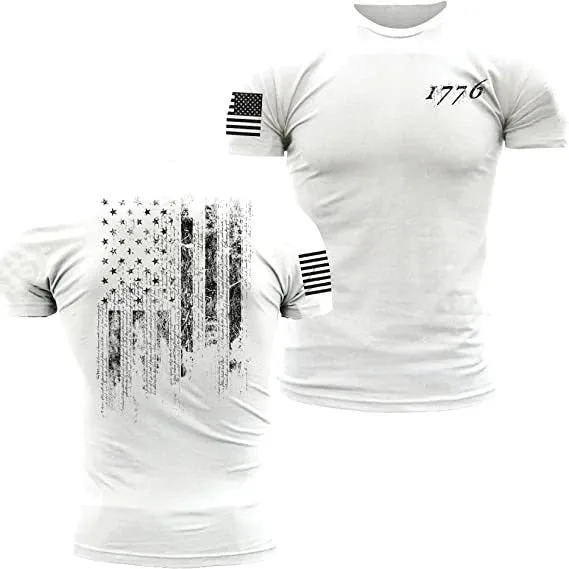 American Acid 1776 US Flag men's short sleeve polyester T-shirt in black, front view
