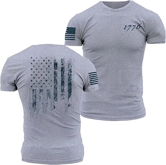 American Acid 1776 US Flag men's short sleeve polyester T-shirt in black, front view