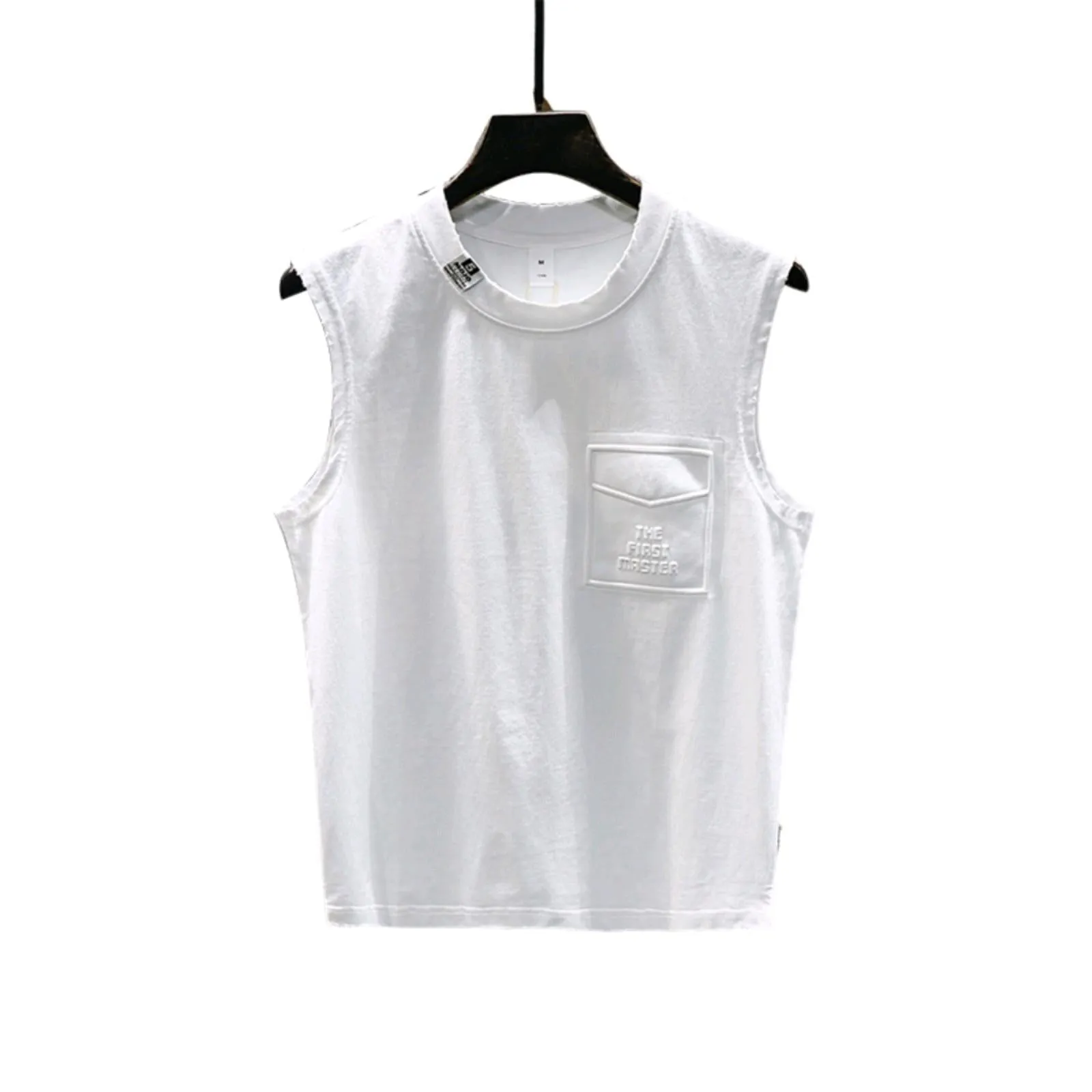 Solid colour cotton sleeveless fitness t-shirt with straight hem in loose fit design