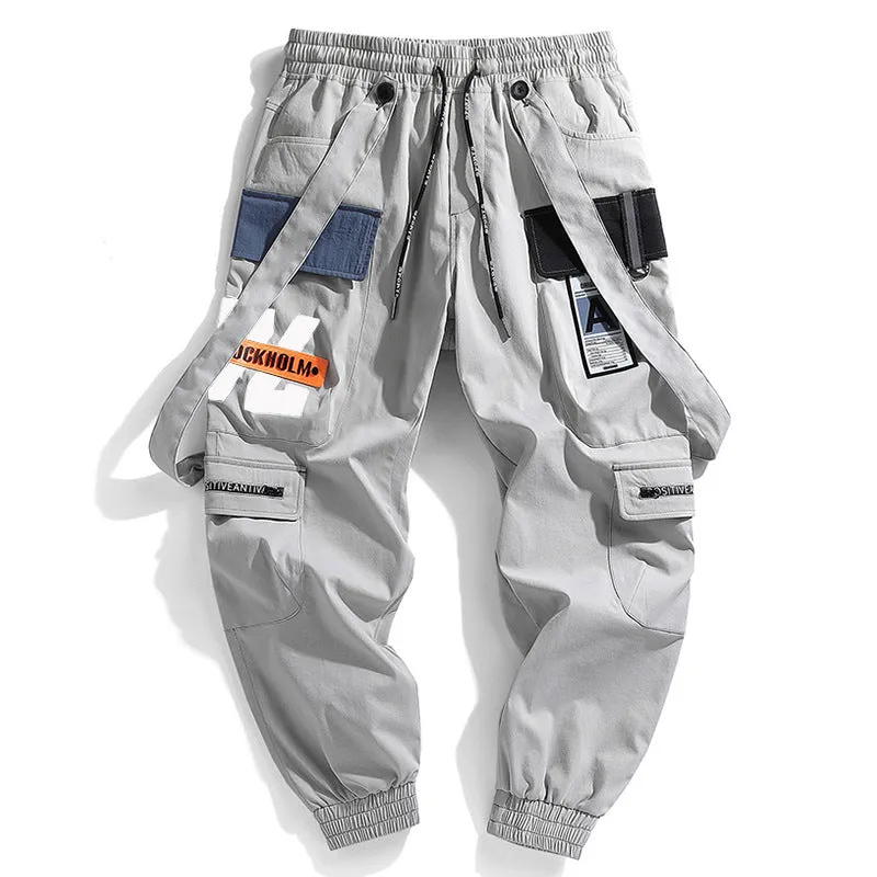 Men's Hong Kong fashion workwear casual pants with multi-pockets, loose fit, zip fly, in Black colour, T400 fabric