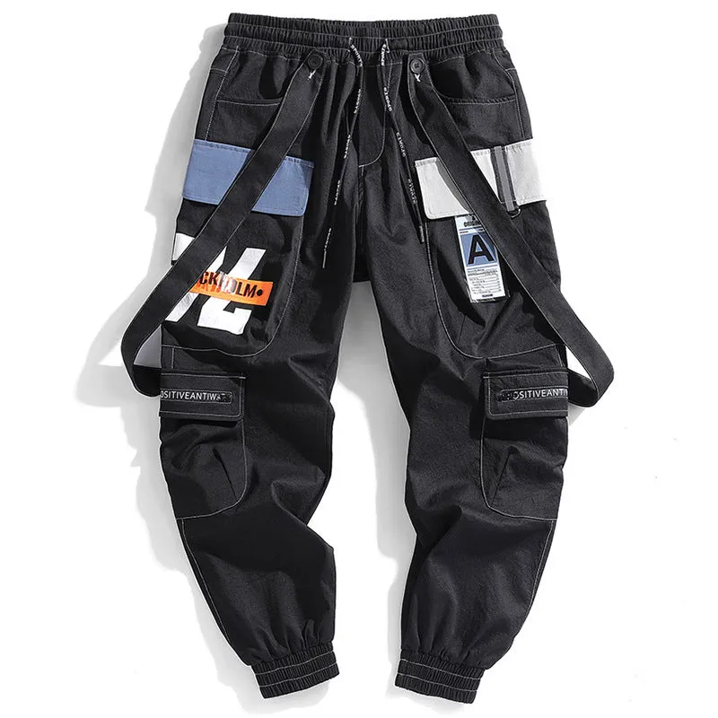 Men's Hong Kong fashion workwear casual pants with multi-pockets, loose fit, zip fly, in Black colour, T400 fabric