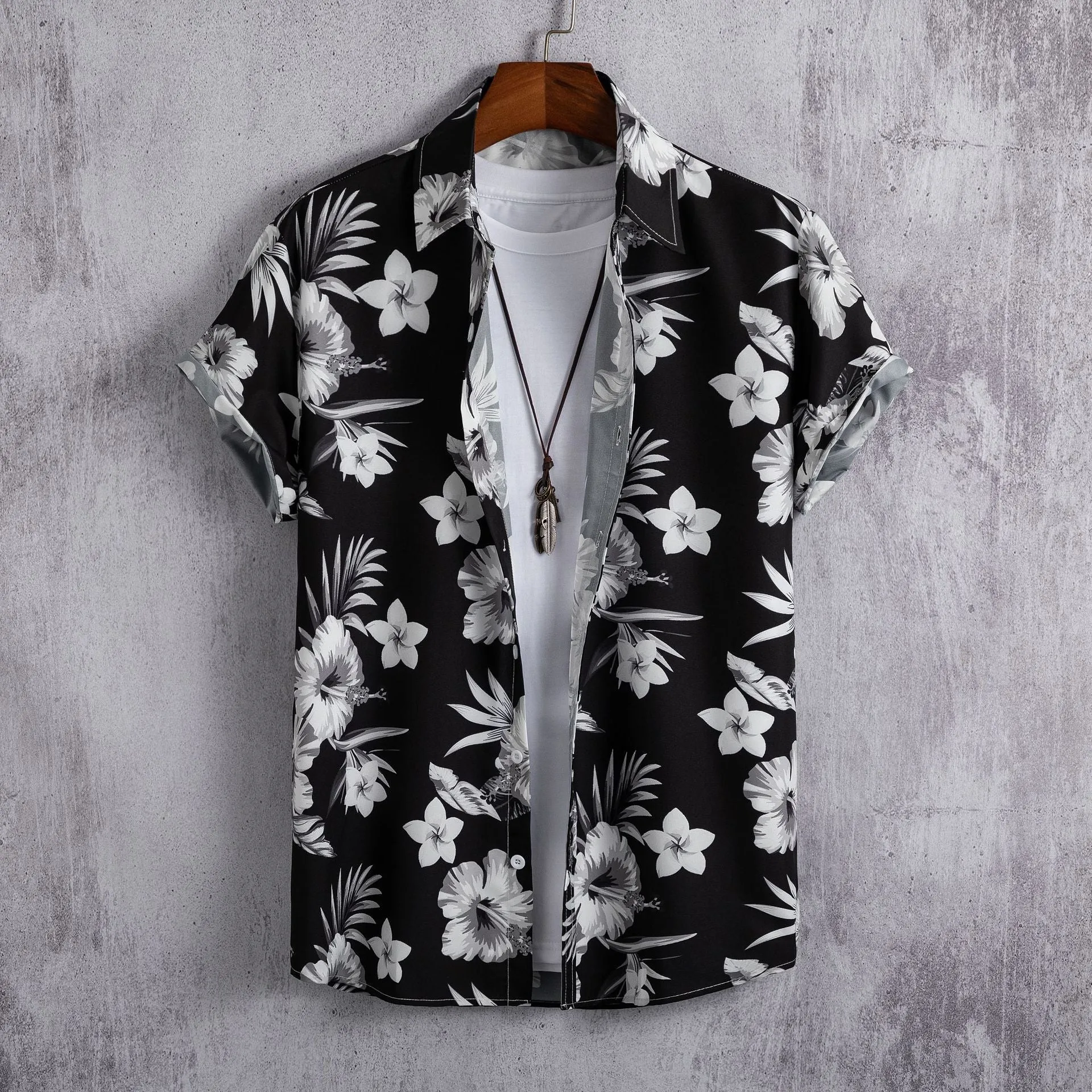 Men's digital printed shirt with colour matching pattern in blue, available in cotton polyester fabric