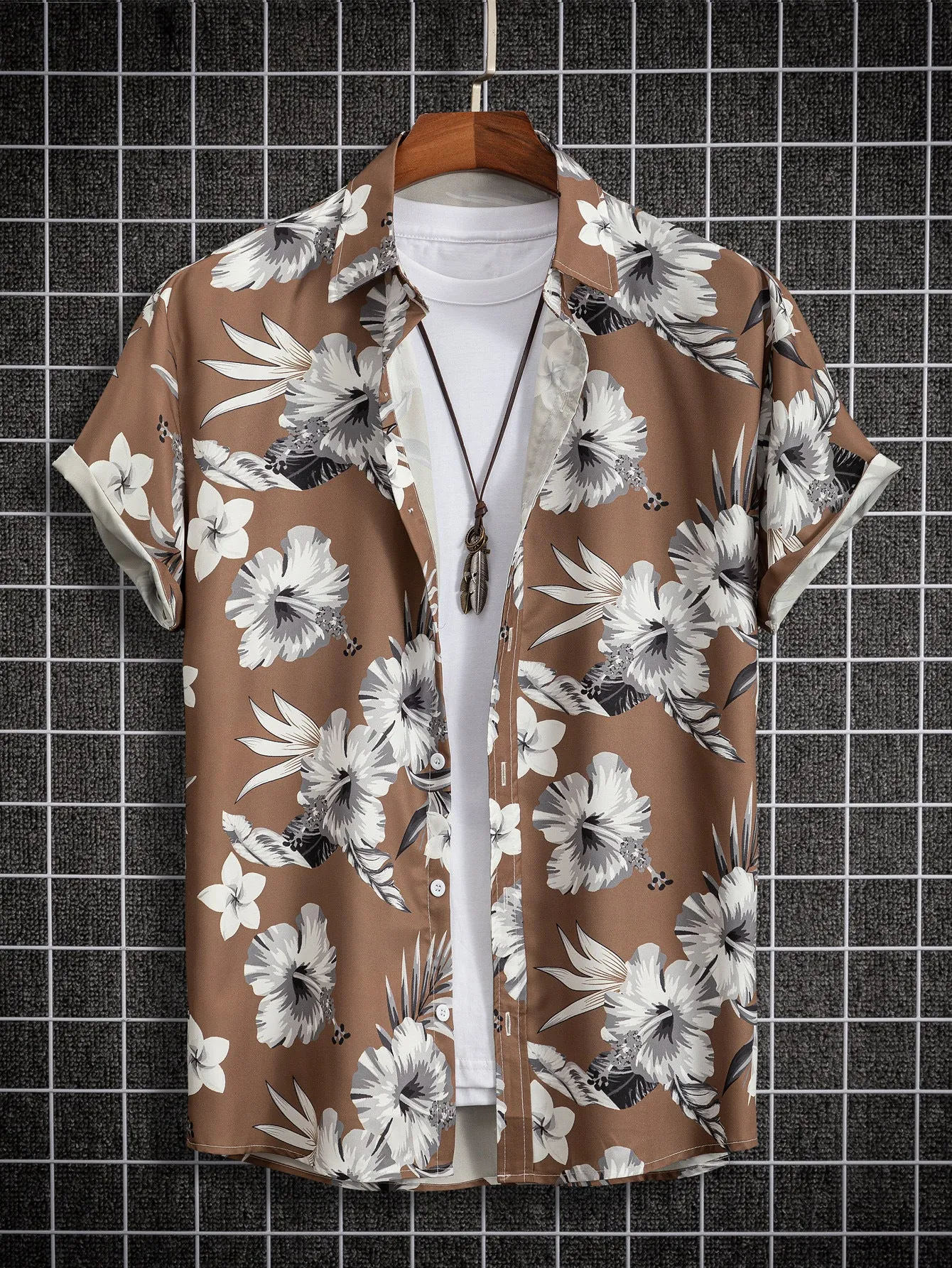 Men's digital printed shirt with colour matching pattern in blue, available in cotton polyester fabric