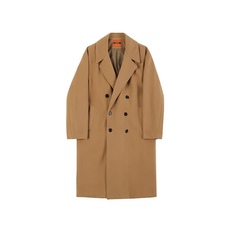 Winter woolen coat with suit collar, single-breasted, loose fit, side slit pockets, in black colour