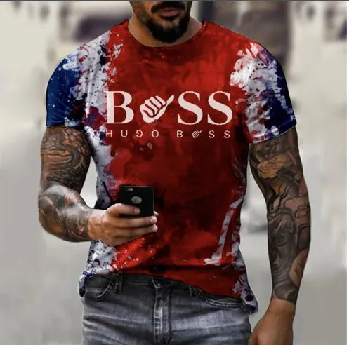Men's printed short sleeve casual t-shirt in polyester bird eye cloth, letter pattern, available in multiple colours and sizes XXS-6XL