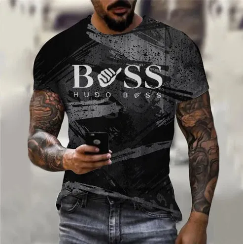 Men's printed short sleeve casual t-shirt in polyester bird eye cloth, letter pattern, available in multiple colours and sizes XXS-6XL